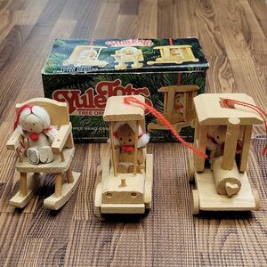 Vintage 1979 Yule Tots 3 Handcrafted Wooden Christmas Ornaments